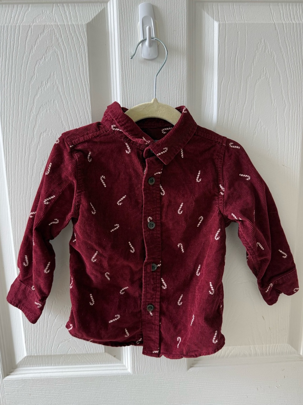 Cat & Jack 18M Burgundy Corduroy Candy Cane Button Down Shirt